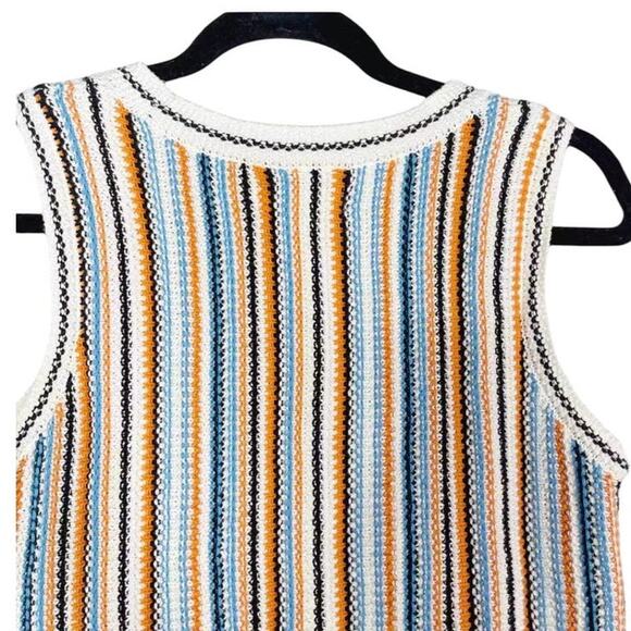 Lou & Grey Loft Fringe Sleeveless Striped Sweater Tank Cream Orange Blue size xs - Picture 8 of 13